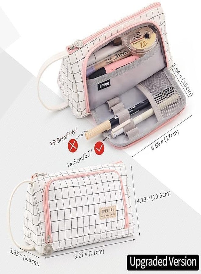 Topinon Polyester Big Capacity Pencil Case High Large Storage Pouch Marker Pen Case Simple Stationery Bag School College Office Organizer for Teens Girls (White) - Image 4